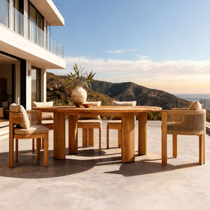 Table et chaises en teck d'extérieur, imperméables et résistantes aux UV, pour hôtel, maison d'hôtes, villa design, jardin, meubles en rotin personnalisés - Product Image 1