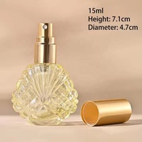 Vente en gros de flacons de parfum en verre miniatures de 15 ml, forme coquille, nouveau design, fond épais, avec vaporisateur et couvercle en aluminium