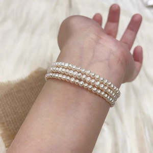 Pulsera de Perlas de Agua Dulce de Zhuji, Exquisita, Casi Redonda, Impecable, de 3-4 mm, Diseño de Doble Capa Aurora, Regalo de Cumpleaños, 30 g - Product Image 3