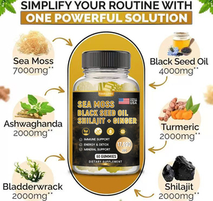 Gommose Personalizzate OEM <span class=keywords><strong>Best</strong></span> Seller con Muschio Marino, Olio di Semi Neri, Shilajit, Zenzero e Ashwagandha per Supporto Immunitario ed Energetico - Product Image 4