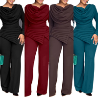 Nouvel Arrivage 2026 – Ensemble Deux Pièces Femme Col Drapé avec Haut Plissé Asymétrique et Pantalon Large