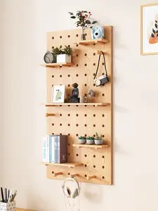 Home Decor DIY Wooden Pegboard Peg Board Shelf Wall Display Storage Organizer Stand Rack