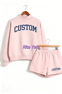 Personalized <strong>Mummy</strong> <strong>and</strong> <strong>Me</strong> Shorts Sweatshirt Set Mock Neck Blank French Terry Kids Girl Woman Sporting Set Fall Winter Clothes - Product Image 3