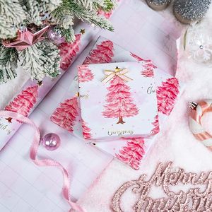 Pink Christmas Tree <b>Pattern</b> Wrapping <b>Paper</b> with Gold Stars Eco-Friendly Art <b>Paper</b> for Gift Packaging Holiday Decor - Product Image 2