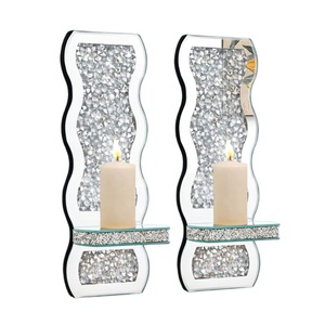 Support de bougie mural <span class=keywords><strong>en</strong></span> verre miroir avec diamants dispersés, miroir décoratif pour la maison - Product Image 1