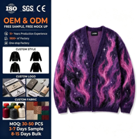Cardigan oversize en mohair imprimé, style grunge, doux et duveteux, col en V, bouton unique, tricoté, style urbain, pull lourd d'hiver pour homme