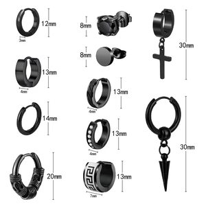 Unisex Stainless Steel Hoop <b>Earrings</b> Set Black Color <b>Stud</b> And Hinged Designs <b>For</b> <b>Men</b> Women Fashion Jewelry - Product Image 3