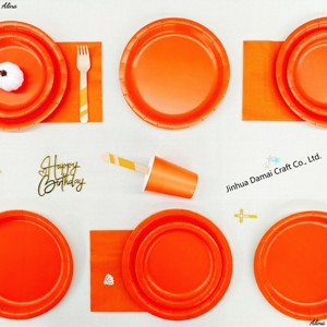 DAMAI <b>Orange</b> Plain Color Disposable Tableware Party Supplies Birthday Event Camping Solid Table Decor <b>Paper</b> Napkin Cup Plate - Product Image 3