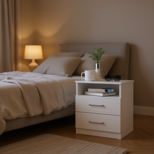 Mesita de Noche Blanca Napoles con Dos Cajones y un Estante, Muebles Modernos para Dormitorio - Product Image 2
