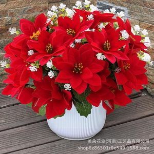 Bouquet de poinsettias artificiels Meiduo Flower Industry, rouge et blanc, en soie, décorations de Noël pour intérieur et extérieur - Product Image 1