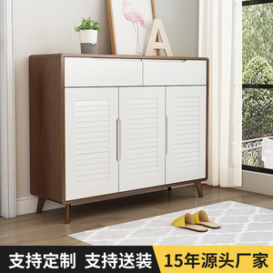 Armoire à chaussures nordique en bois massif, 3 portes, grande capacité, meuble de rangement pour entrée, meuble de salon, couleur bois naturel - Product Image 5