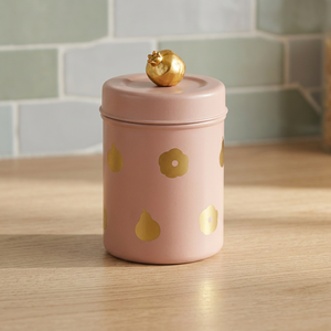 Boîte alimentaire ronde rose avec points dorés et couvercle, design moderne, en acier inoxydable - Product Image 6