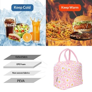 Tas Makan Siang Berinsulasi Kain Oxford Motif Daisy Baru Buatan Pabrik dengan Penutup Ritsleting Portabel untuk Penggunaan di Kampus dan Kantor - Product Image 3