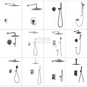 Moderno Grifo Termostático Negro Mate para Ducha, con Cabezal de Ducha de Lluvia de Techo y Rociador de Mano, Válvula Mezcladora Oculta de 3 Funciones - Product Image 2