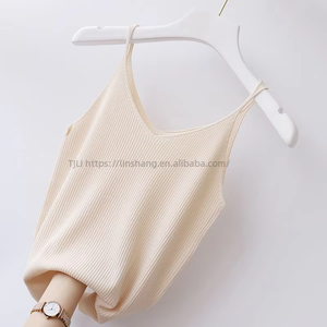 T-shirt de base pour femme en soie glacée, col en V, sexy, coupe courte, tricoté côtelé, tendance - Product Image 1