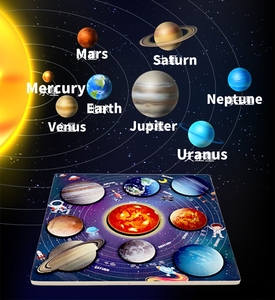 Jeu sensoriel imaginaire de l'espace extra-atmosphérique enfant en bas âge Montessori mobile planète nom jeu de société système solaire Puzzle en bois - Product Image 3
