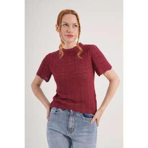 เสื้อถักแขนสั้นสีเบอร์กันดีสำหรับผู้หญิง ขายส่งเสื้อถักลายต่างๆ - Product Image 5