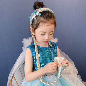 Serre-tête Couronne Enfant <span class=keywords><strong>Reine</strong></span> <span class=keywords><strong>des</strong></span> <span class=keywords><strong>Neiges</strong></span> Nœud Flocon de Neige Perruque Bébé Fille Tresse Longue Bleu Glace Accessoire Cheveux Princesse en Tissu - Product Image 2