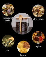 Botol Penyimpanan Kaca Persegi Transparan Bebas Timbal Borosilikat dengan Sendok, Dapat Dipanaskan, Multifungsi, Diameter 100mm, Tutup Bambu, Cincin Silikon