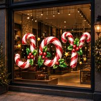 Calcomanía Estática para Ventana con Diseño de Bastón de Caramelo Navideño JOY, con Diseño de Acuarela para Vidrio de Tienda, Decoración Festiva Navideña
