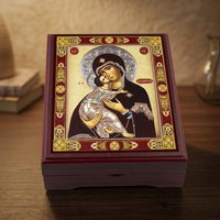 Boîte à chapelet orthodoxe rectangulaire en bois de noyer doré, artisanale, style moderne, Bourgogne, 23x17x12 cm - Art religieux en gros