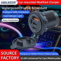Cargador de Coche USB Impermeable de 3 Puertos con Interruptor de Botón, Doble PD+QC3.0, con Puerto USB Tipo-C Dual de 30w y Puerto USB Individual QC3.0 de 36w