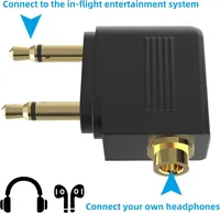 Adaptor Headphone Pesawat, Konverter Dual 3.5mm TS ke 3.5mm Female TRS untuk Sistem Hiburan Dalam Pesawat