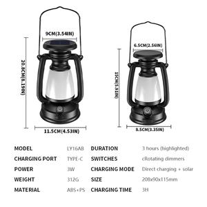 โคมไฟตั้งแคมป์แบบชาร์จ USB ปรับความสว่างได้ทั้งแสงเย็นและแสงอุ่น โคมไฟเต็นท์พกพาสำหรับใช้งานกลางแจ้ง พร้อมระบบชาร์จพลังงานแสงอาทิตย์ - Product Image 5
