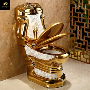 Springlegroup الملكي نمط مخصص يزيل الروائح الفاخرة اثنين من قطعة مطلية بالذهب الطابق الخيالة طبق سيراميك المرحاض