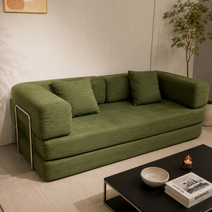 Elegante Sofá Cama Modular de Pana Verde, Sofá Plegable Comprimido con Respaldo Acolchado, Conjunto de Sofá Multifuncional - Product Image 2