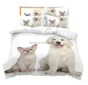 Vendita al dettaglio all'ingrosso personalizzato animale cane gatto cappello di natale stampato 3D carino biancheria da letto Set copripiumino lenzuolo per la casa