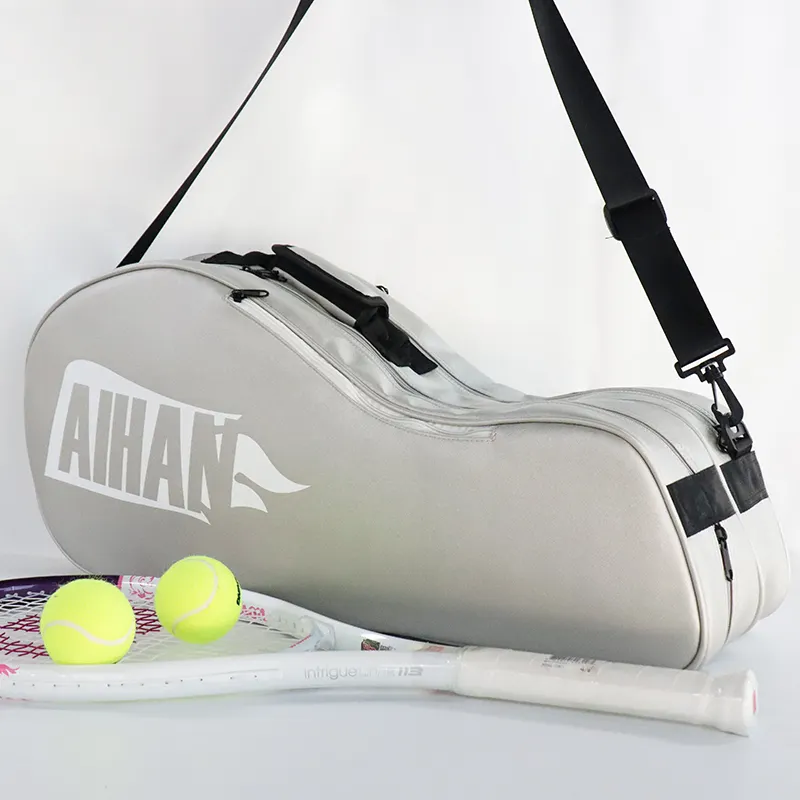 Fashion Design Custom Logo Faux Leather Tennis Bag Hold 6 Rackets For Men And Women