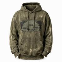 Sweat à capuche pour homme 100% Coton 430 GSM Vert avec motif graphique sur la poitrine style stencil vieilli Coupe ample Automne Fournisseur en gros