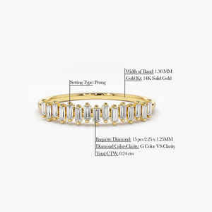 Anillo Apilable de Oro Blanco Sólido de 14k con Baño de Rodio y Diamantes Baguette Verticales de 0.26 CT para Mujer, Certificado, Nueva Llegada - Product Image 3