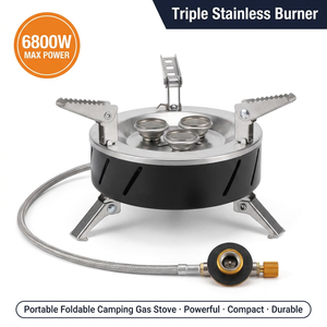 Réchaud de <span class=keywords><strong>camping</strong></span> portable pliable à <span class=keywords><strong>3</strong></span> brûleurs 6800W au butane, vente en gros OEM personnalisée pour la randonnée et les pique-niques - Product Image 2