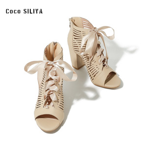 รองเท้าส้นสูงแบบเปิดนิ้วเท้า Coco SILIYA Gladiator ส้นหนา ระบายอากาศได้ดี ประดับโบว์ สวยหรู สำหรับผู้หญิง - Product Image 2