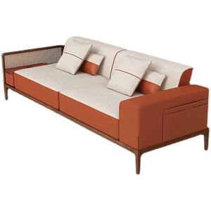 Divano ad angolo di lusso italiano sezionale in vera pelle sintetica semplice arancione finitura in legno solido Set di mobili da ufficio per vivere - Product Image 2