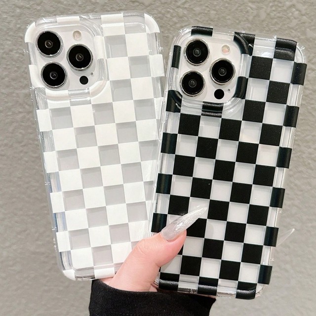 Trendy Black White Grid Shockproof Mobile Phone case for iPhone 16 15 17 Pro Max Customize Pattern Transparent Coque Back Cover