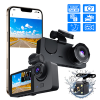 Dashcam Écran IPS de 2 Pouces Full HD 1080P Grand Angle 140 Degrés 3 Objectifs Enregistrement en Boucle Étanche Caméra DVR Avant et Arrière pour Voiture