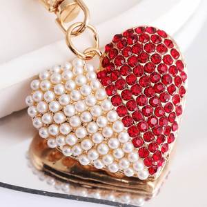 High Quality Heart-Shaped Diamond Metal Keychain Fashionable Rhinestone for Love Heart Pearl Pendant <b>Bag</b> Charms <b>Gift</b> Keychain - Product Image 3