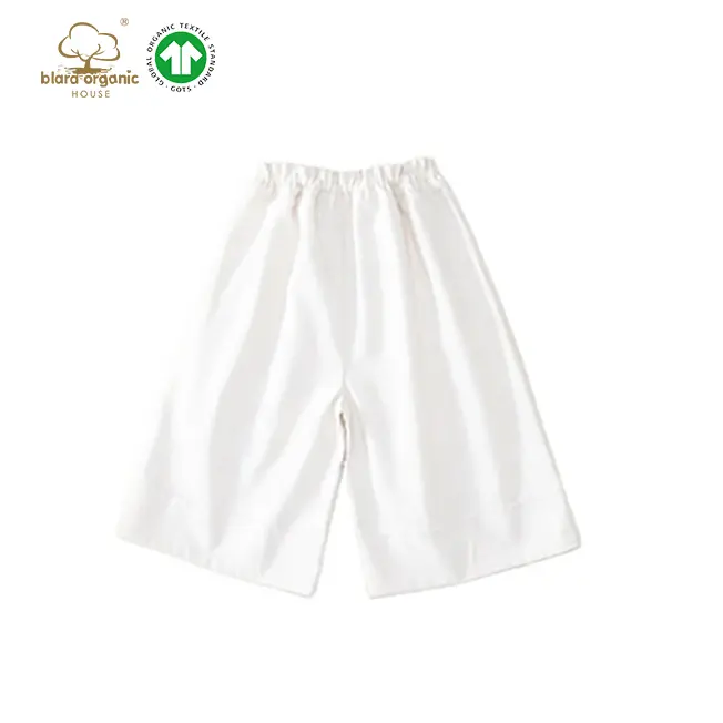 Leggings de algodón orgánico para niñas, Pantalón ancho con cintura elástica, color blanco