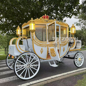 Chariot de luxe léger doré à motifs gaufrés, avec pompons, pour mariages en plein air, en prairie et excursions - Product Image 5