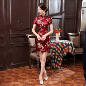 SAMWESTART mujer Sexy Qipao Mini Split Cheongsam Vintage cuello mandarín corto Qipao vestido chino tradicional <span class=keywords><strong>Vestidos</strong></span> - Product Image 6