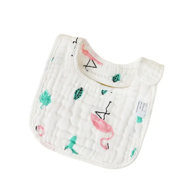 Eight-layer gauze U-shaped bib baby double-sided printing side opening snap button absorbent bib baby saliva towel
