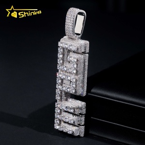 Hot Bán Cá Nhân 3D Thiết Kế 925 Bạc Mỹ Quyến rũ Mặt Dây Chuyền 3 "Mà Không Cần Bảo lãnh Moissanite Kim Cương Dọc Tùy Chỉnh Tên Mặt Dây Chuyền - Product Image 2