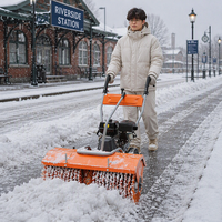 Machine de déneigement 3 en 1 autotractée (balayeuse, souffleuse, chasse-neige) à moteur essence Loncin 196cc 6.5HP pour voirie résidentielle