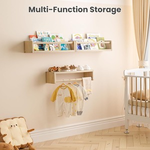 Natural Wood Floating <b>Shelves</b> Wood Floating <b>Shelves</b> Wall Book <b>Shelves</b> Multi-Use Wall-Mounted Bookshelves - Product Image 6