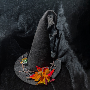 Chapeau de sorcière à large bord, forme conique, feuille d'érable, toile d'araignée, chapeau de fête d'Halloween - Product Image 2
