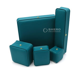Caja de Joyería de Piel Sintética PU, Color Verde Azul, Nueva Llegada, Venta al Por Mayor, para Anillos, Pendientes, Collares, Embalaje de Joyería - Product Image 1