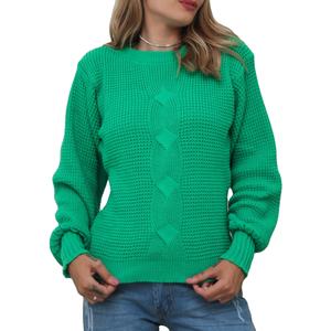 Suéter con estampado informal de manga larga para mujer, suéter con bordado frontal, suéter de punto gráfico de temporada de invierno de talla grande - Product Image 5